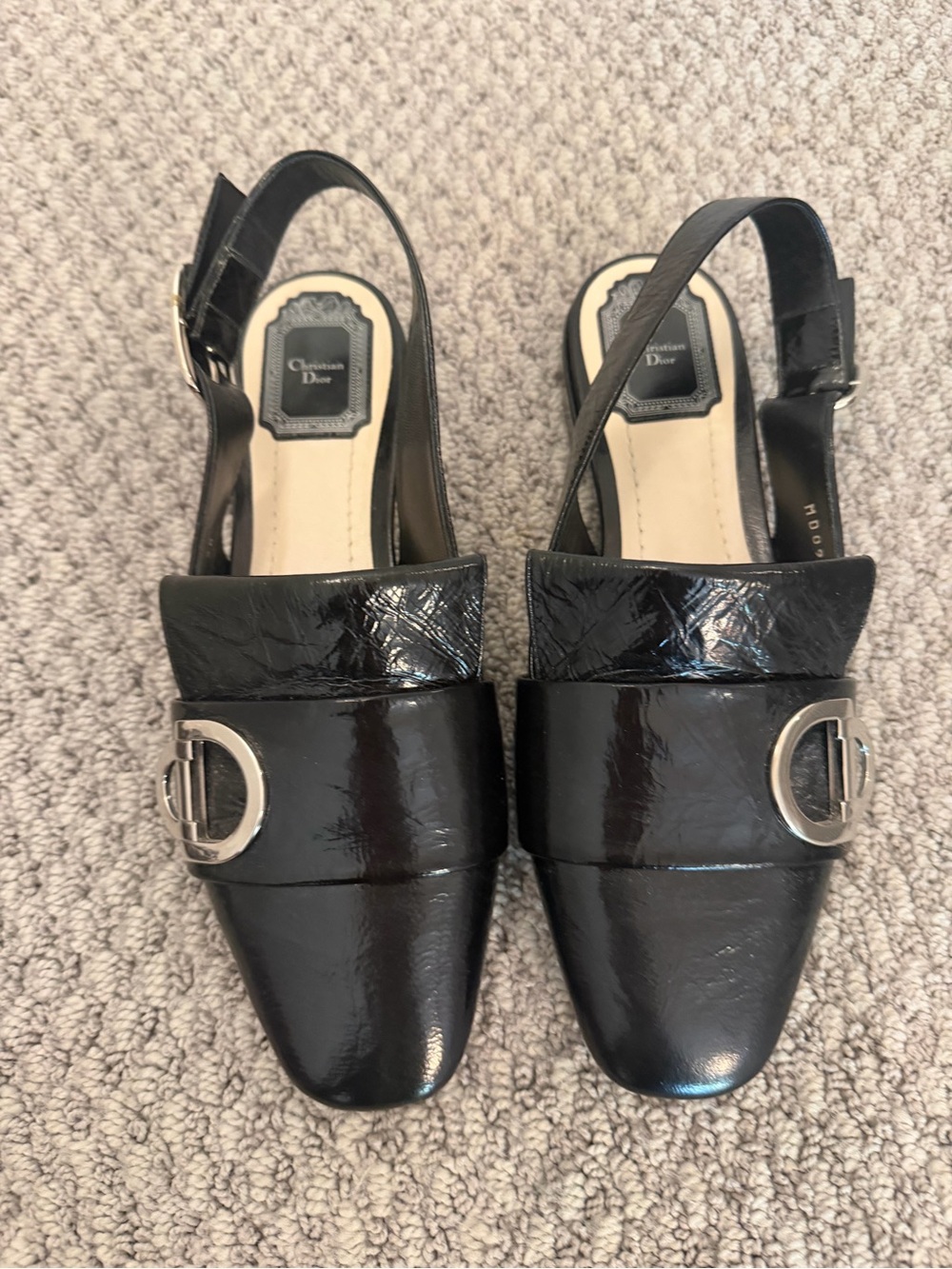 CHRISTIAN DIOR Black Patent Slingback Loafer with Silver Buckle, Size 38 - Picture 2 of 7